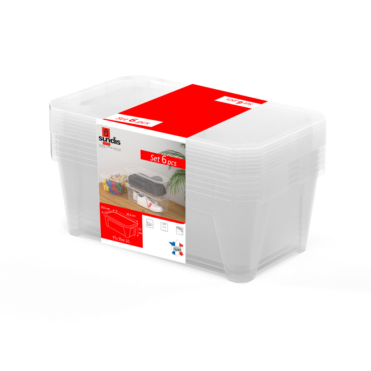 6 Boîtes de rangement plastique avec couvercle Fly-box 6L