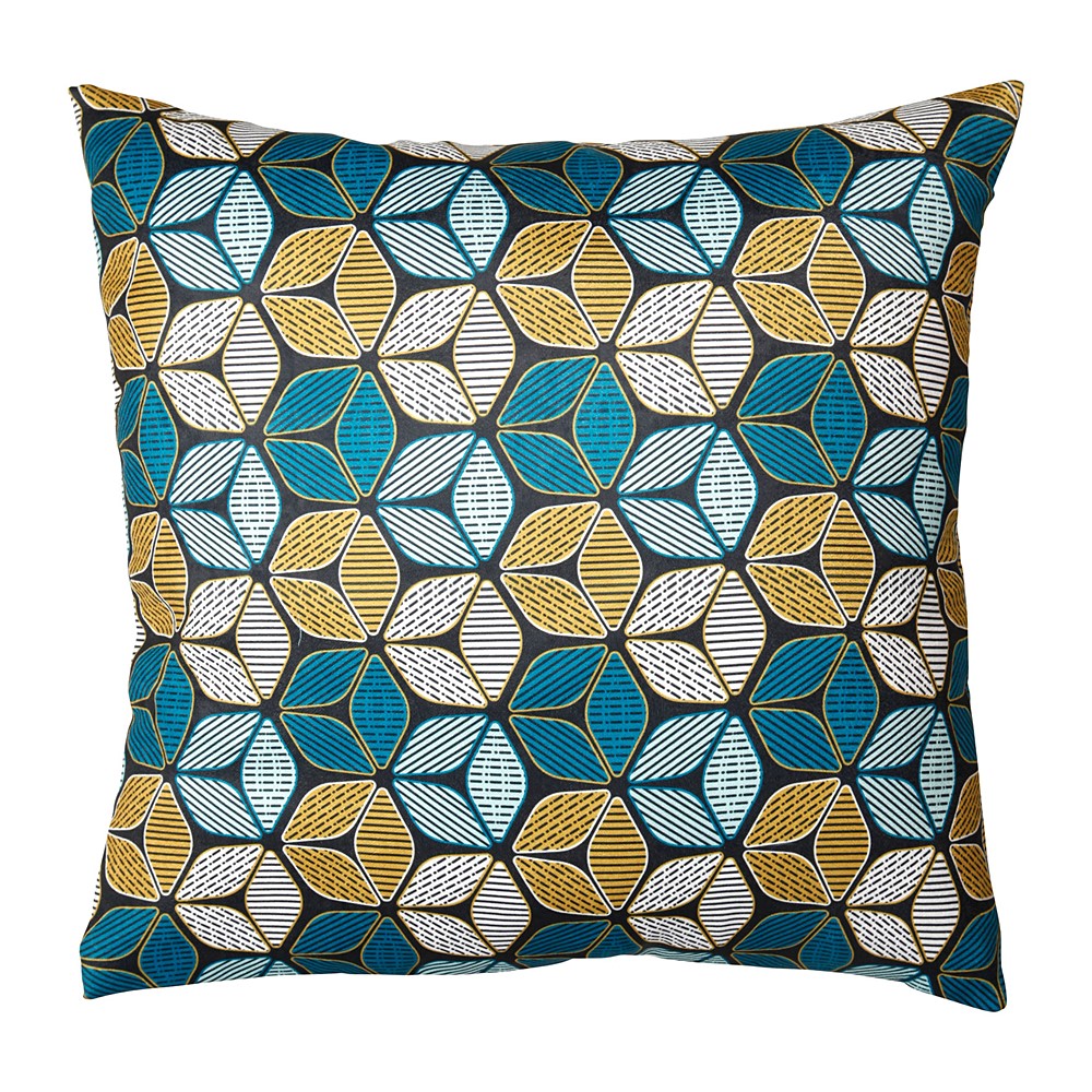 Housse de coussin carrée 100% polyester 'Wax' fleurs bleues - OSTARIA