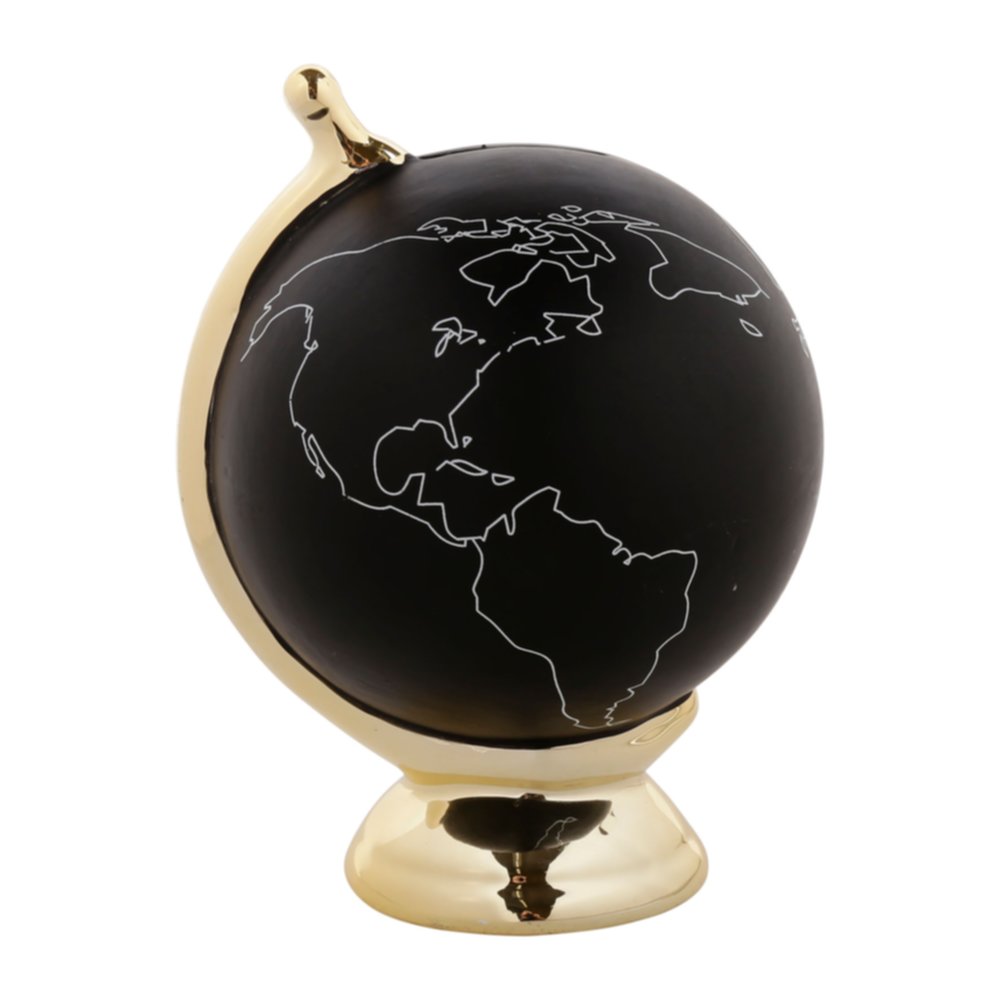 Tirelire globe noire dorée 13 x 12,5 x 17 cm - OSTARIA