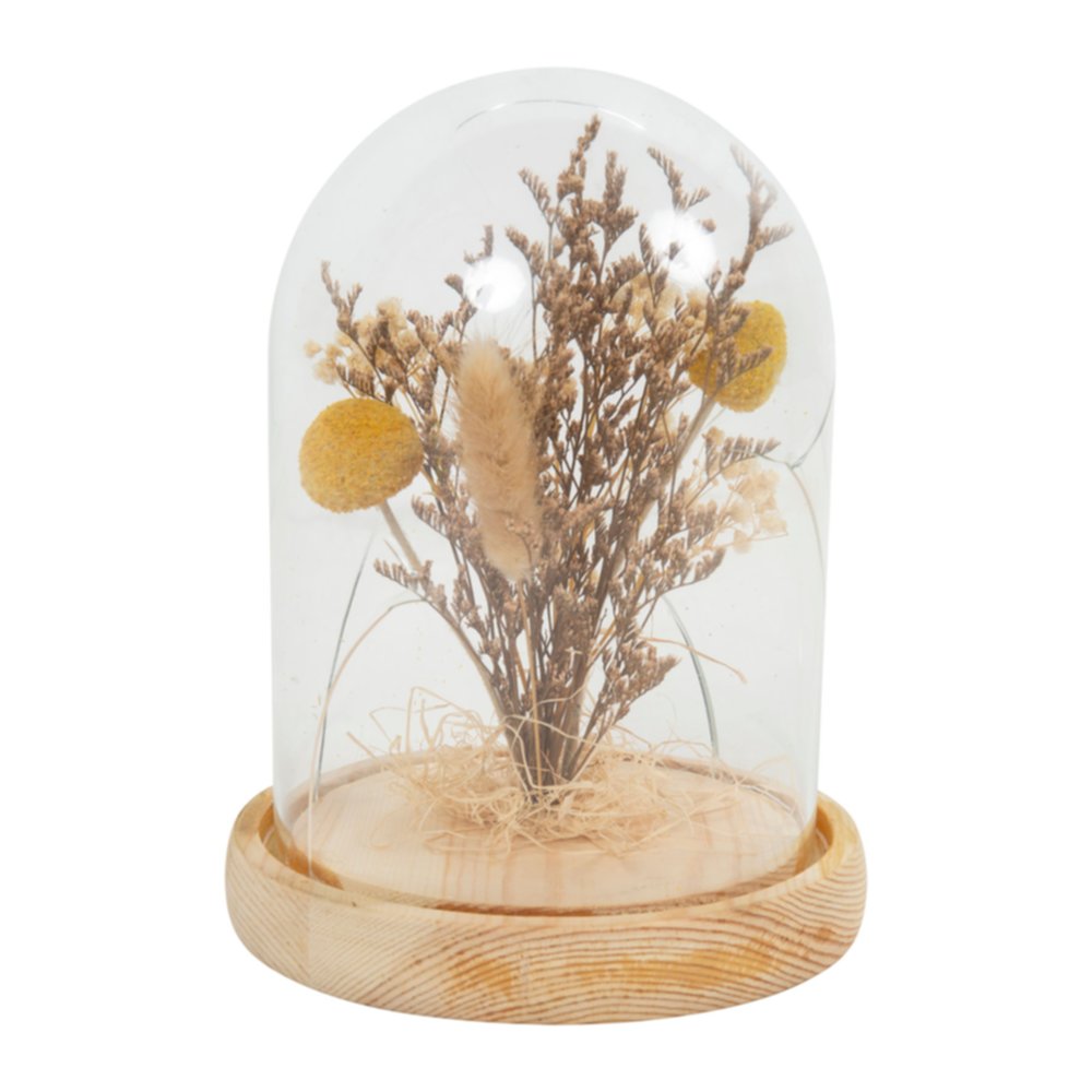 Décoration fleurs séchées sous cloche Ø13,5 x H 18 cm - OSTARIA