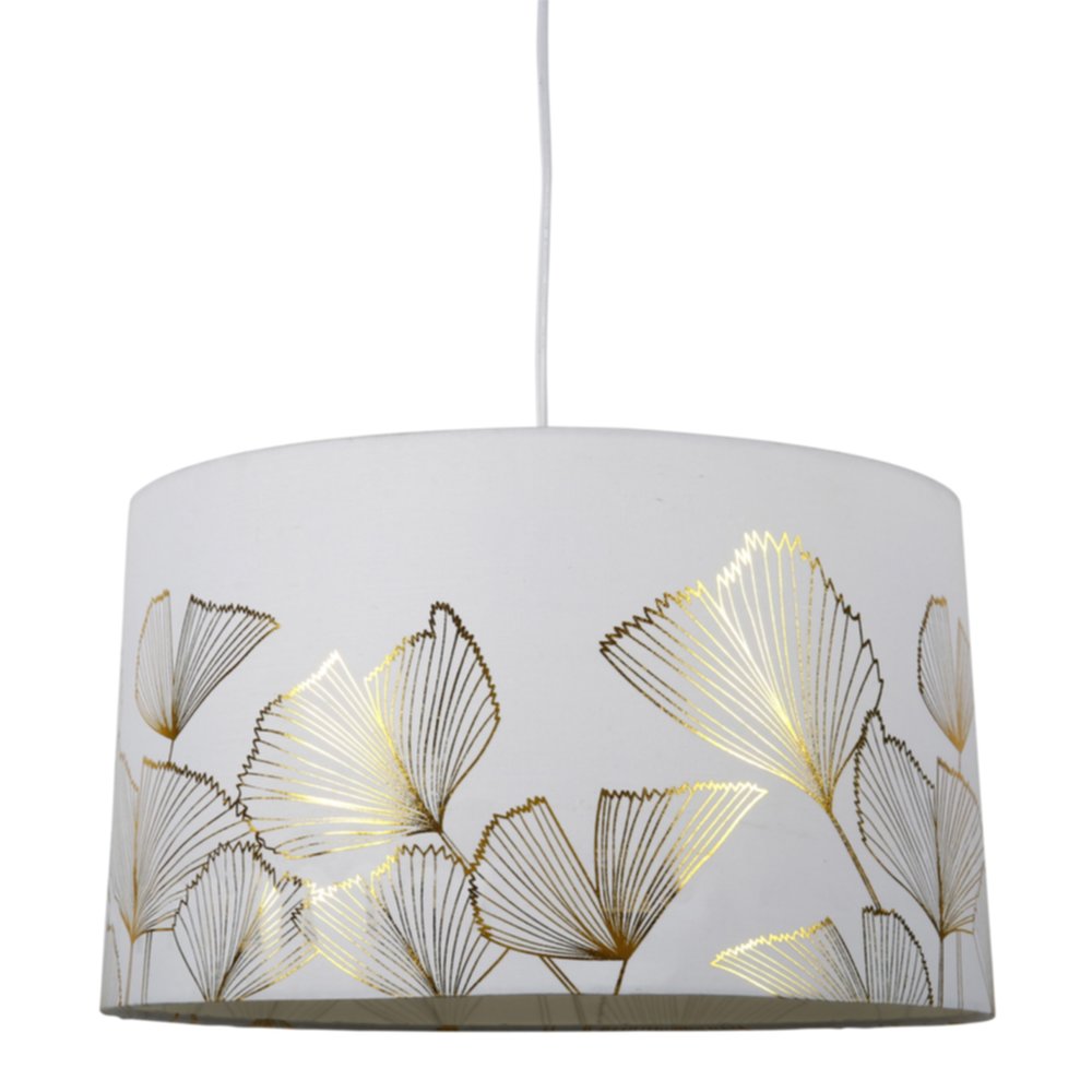 Suspension en tissu imprimé Ginkgo Ø40 cm blanc - OSTARIA