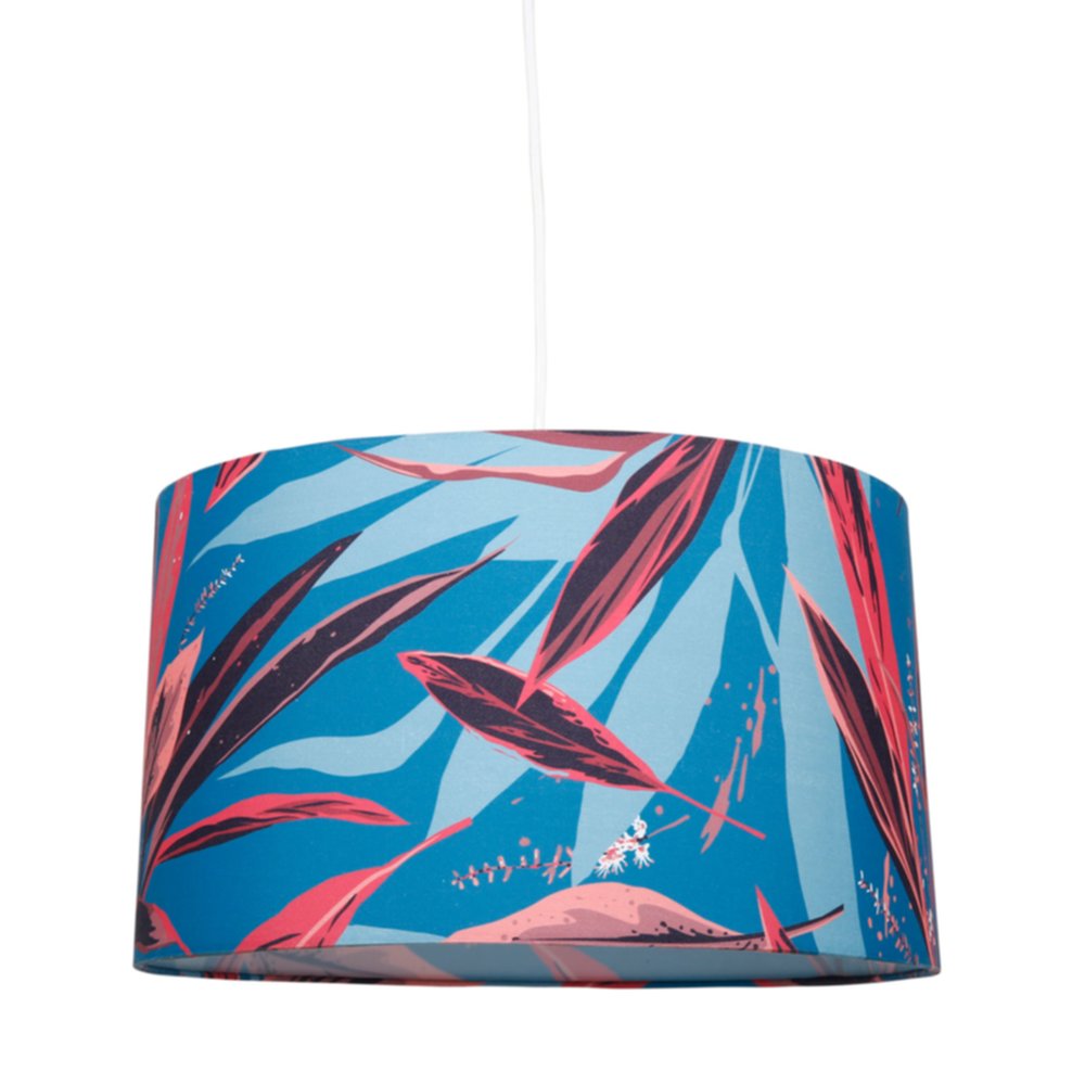 Suspension ronde Feuilles Ø40 x H 23 cm bleu/rose - OSTARIA