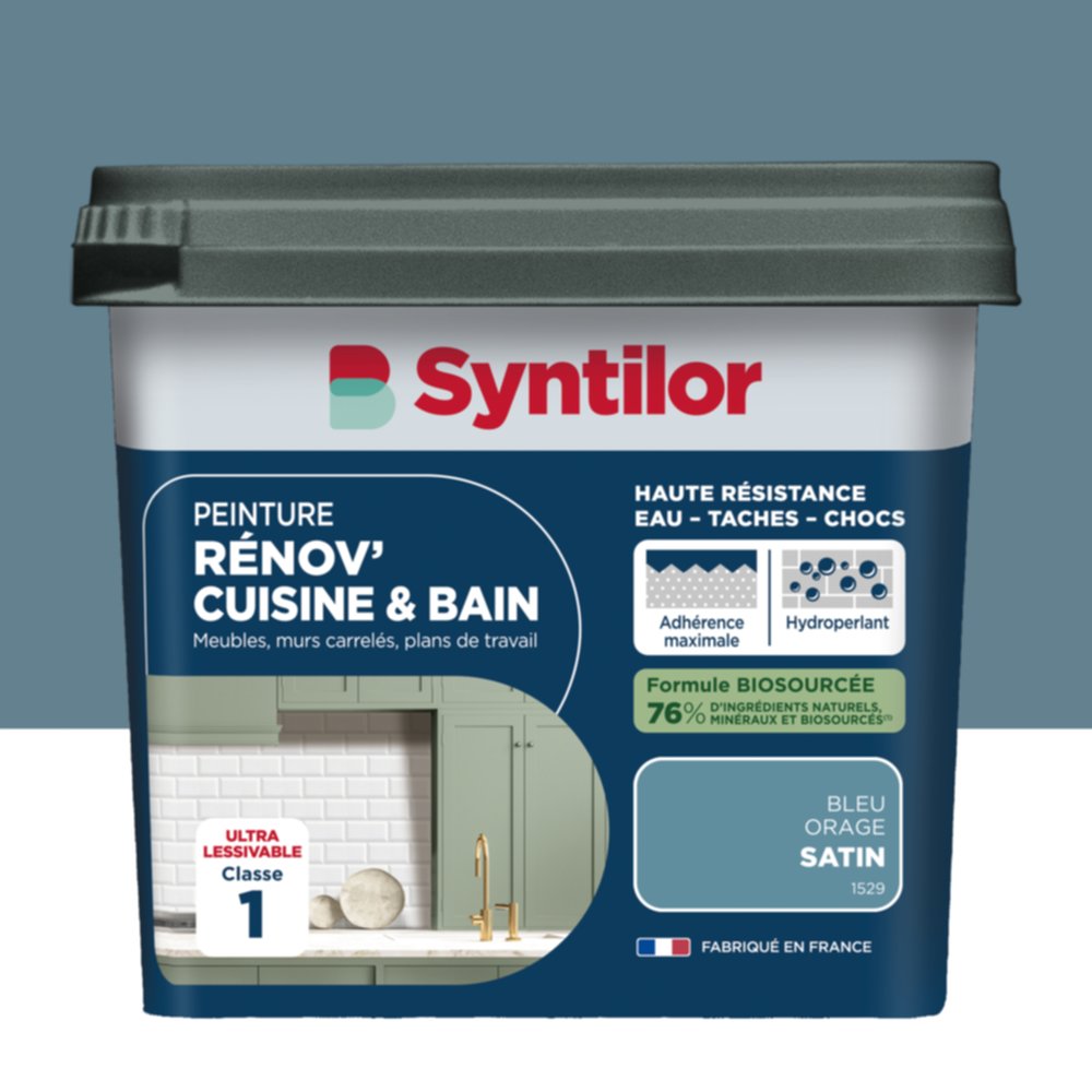 Peinture Rénov' Cuisine & Bain Biosourcee Bleu Orage satiné 0,75L - SYNTILOR