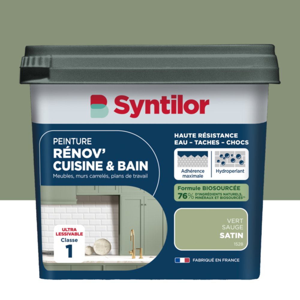 Peinture Rénov' Cuisine & Bain Biosourcee Vert Sauge satiné 0,75L - SYNTILOR