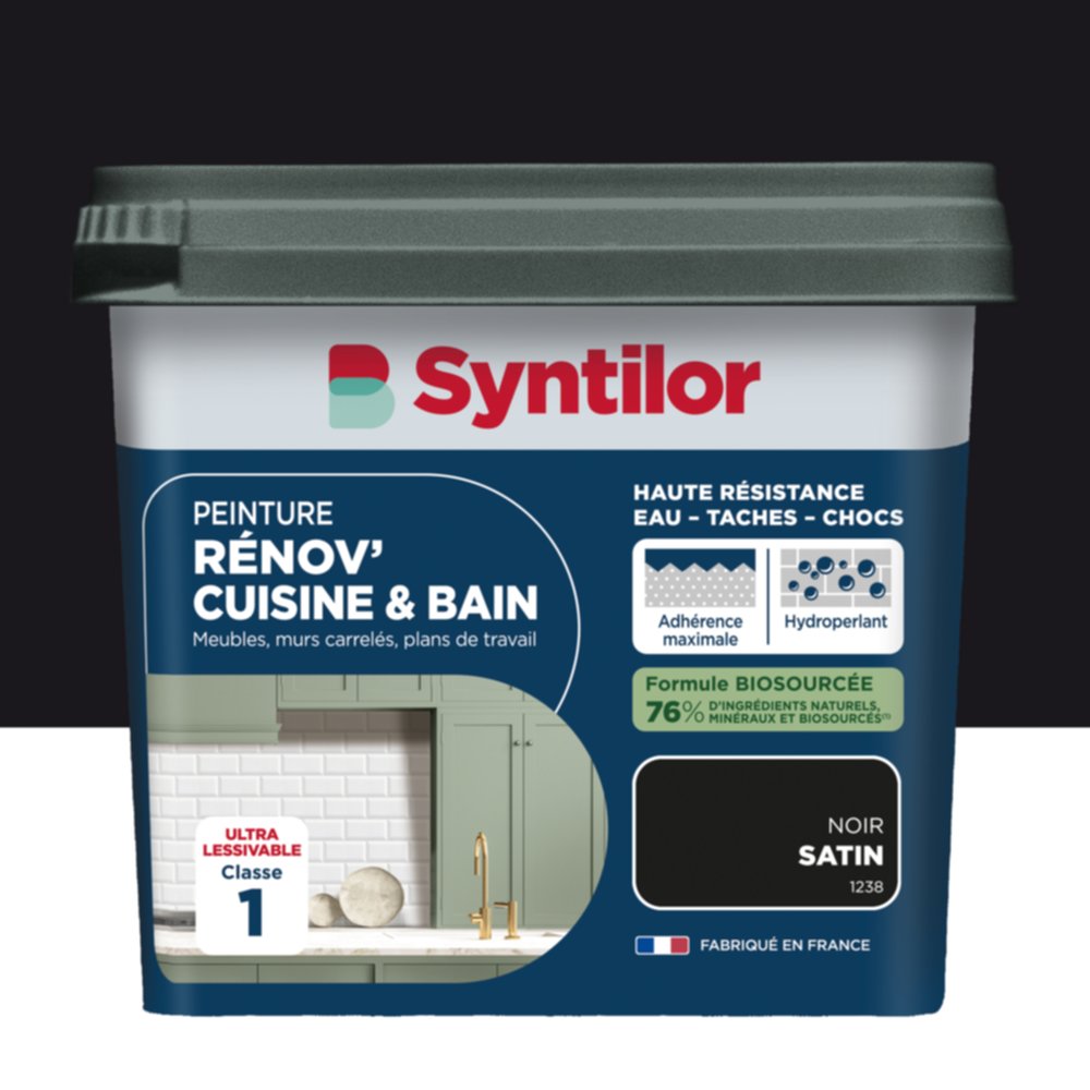 Peinture Rénov' Cuisine & Bain Biosourcee Noir satiné 0,75L - SYNTILOR