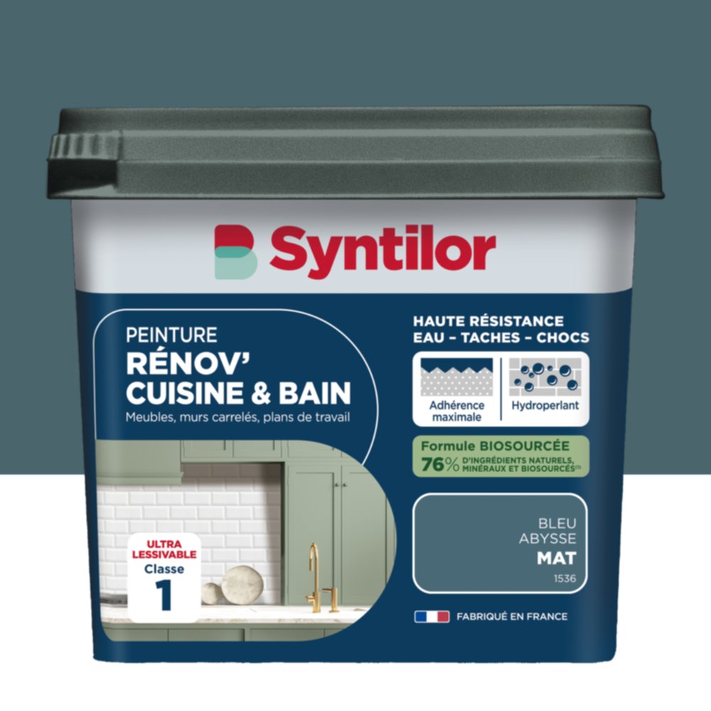 Peinture Rénov' Cuisine & Bain Biosourcee Bleu Abysse mat 0,75L - SYNTILOR