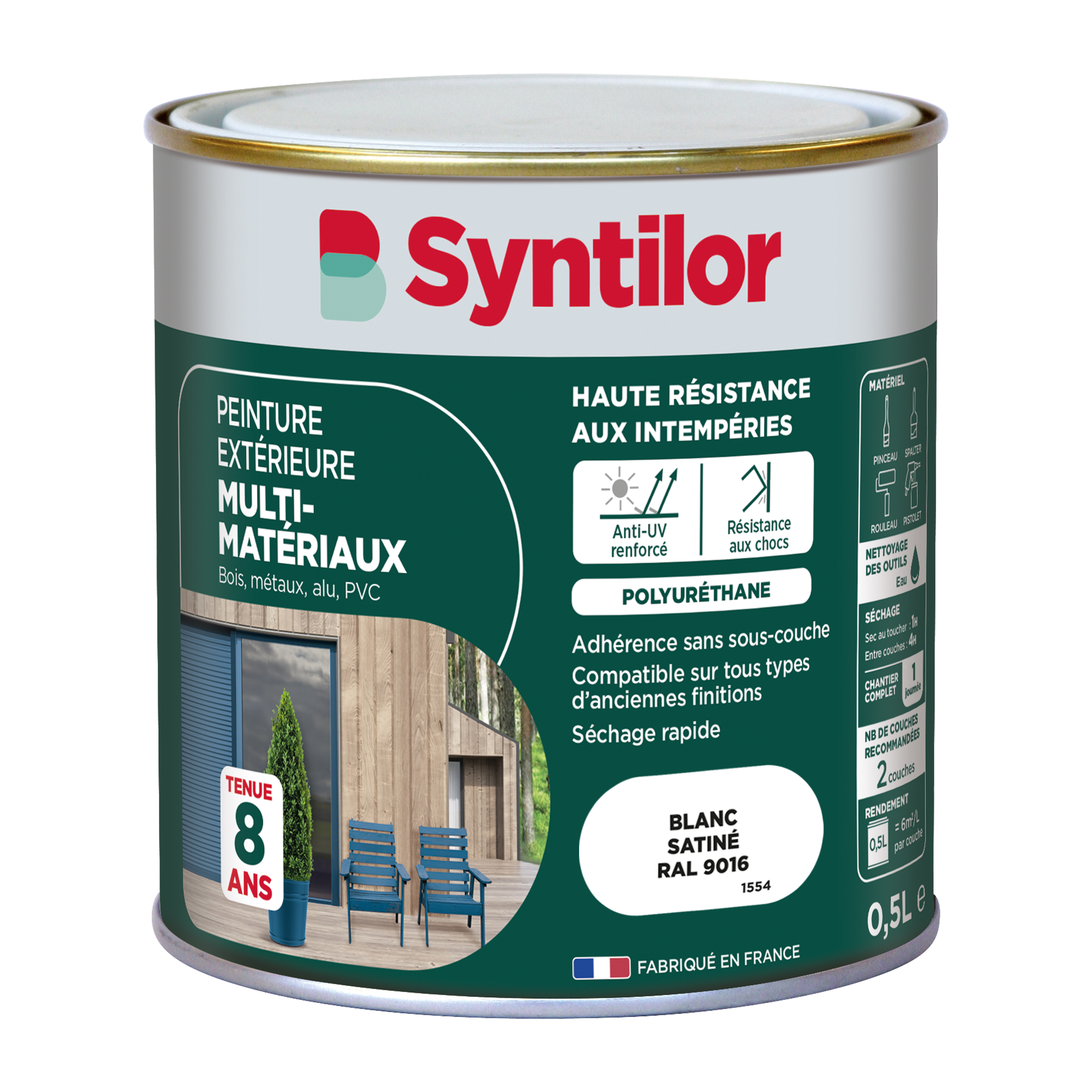 Peinture extérieure multimatériaux 0,5 L blanc - SYNTILOR