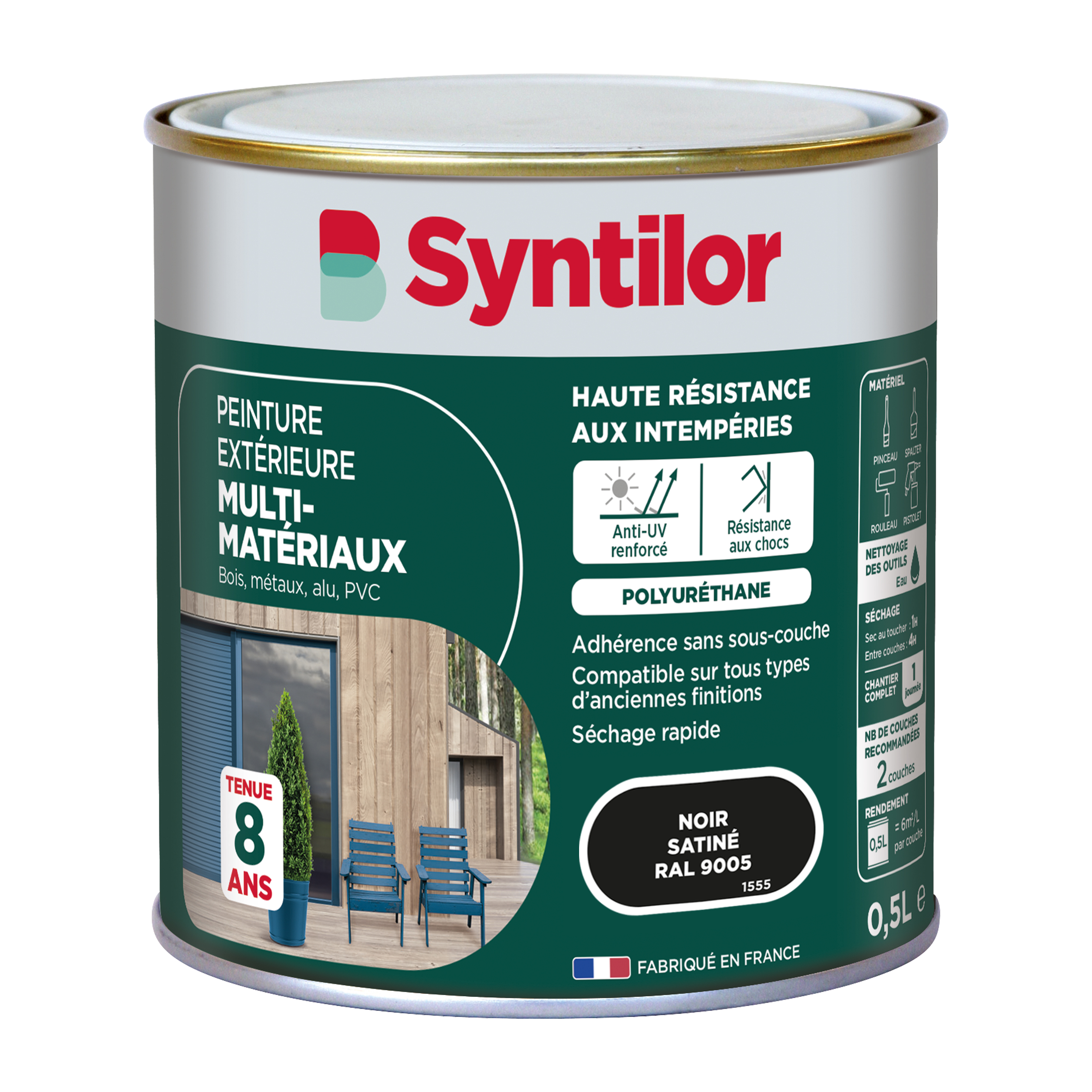 Peinture extérieure multimatériaux 0,5L noir satiné - SYNTILOR