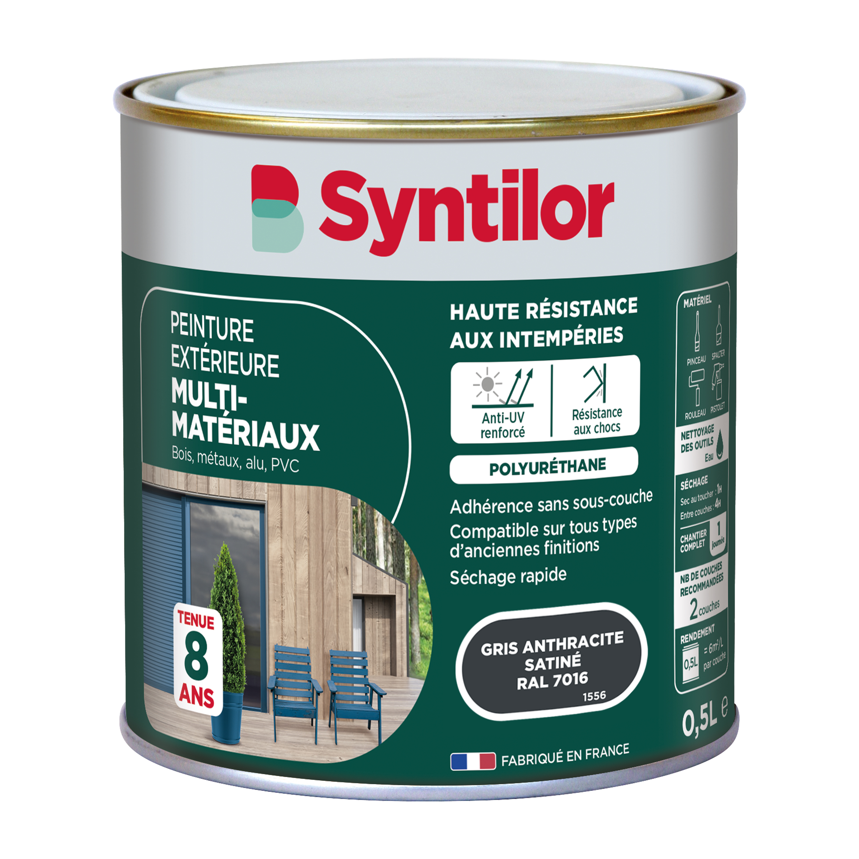 Peinture extérieure multimatériaux 0,5L Gris anthracite satiné - SYNTILOR