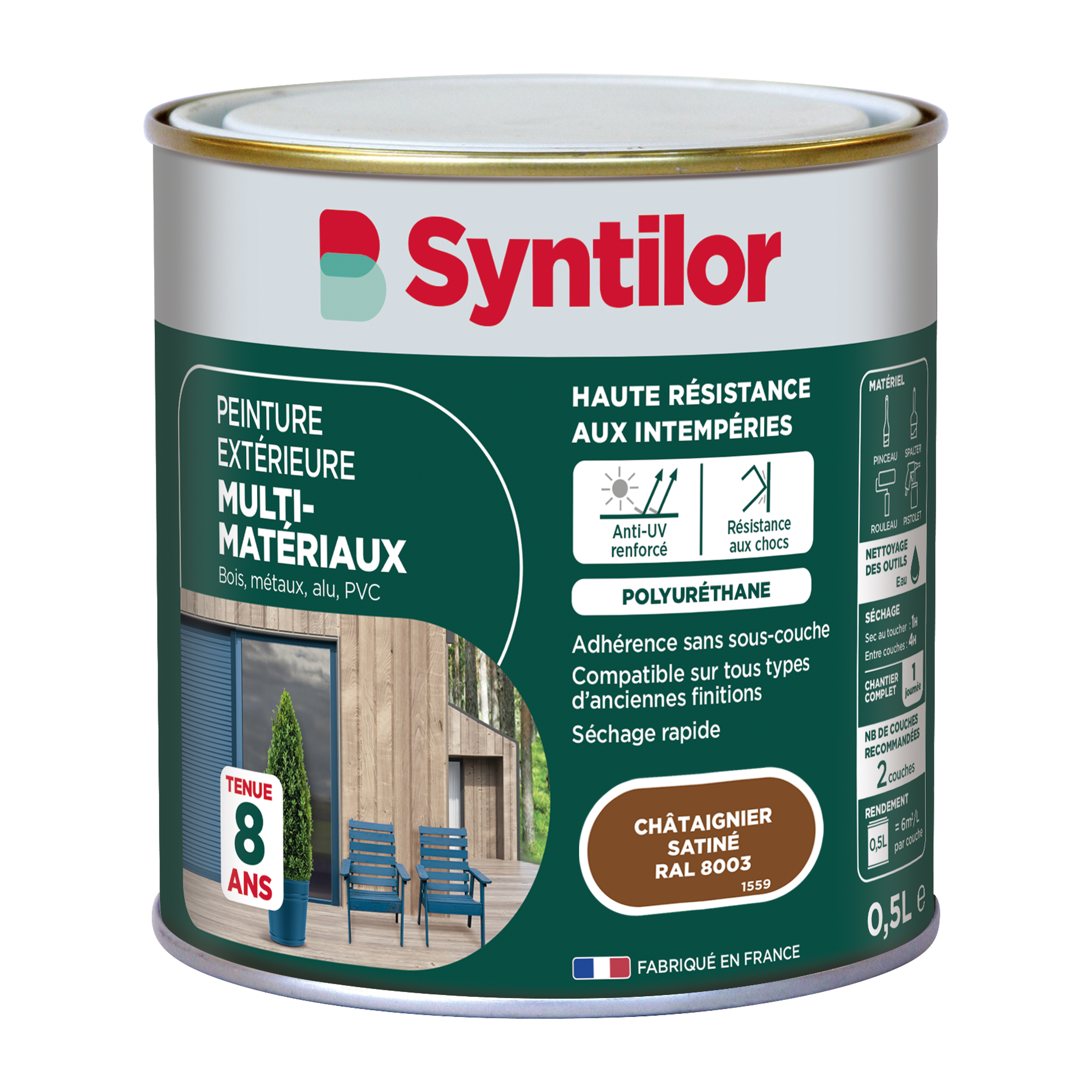 Peinture extérieure multimatériaux Châtaignier satiné 0,5L - SYNTILOR