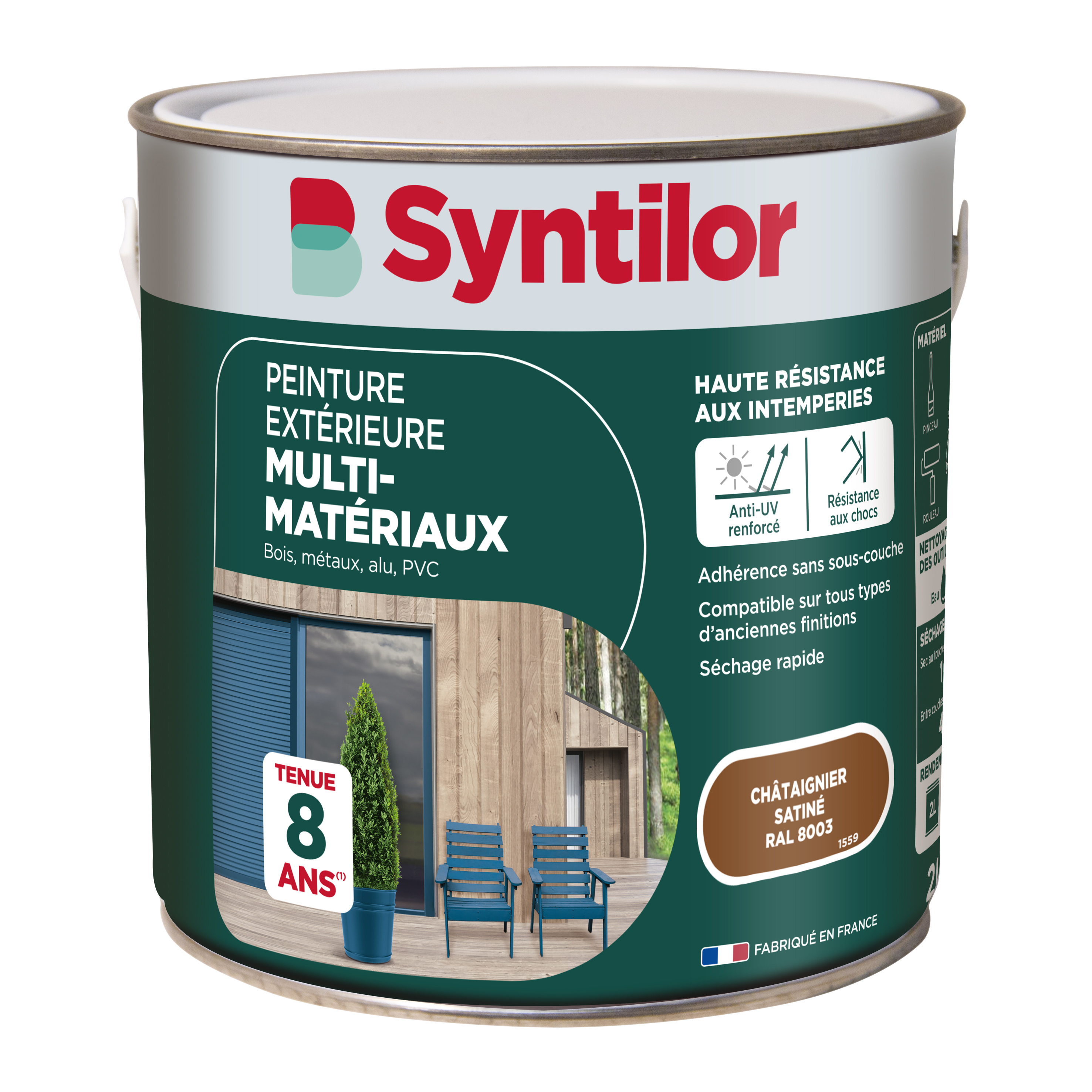 Peinture extérieure multimatériaux 2L châtaignier RAL 8003 - SYNTILOR