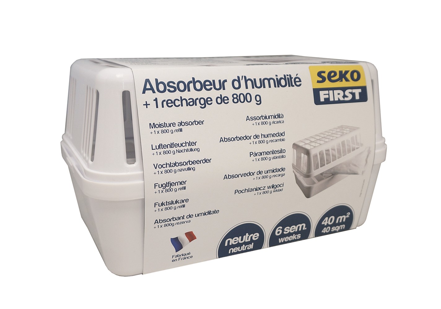 Absorbeur d'humidité “sekofirst” + 1 recharge 800g