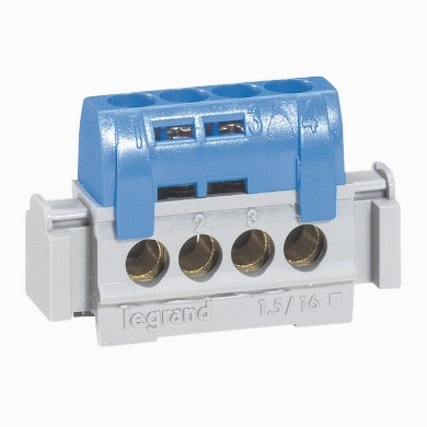 Bornier de neutre 4 bornes pour câble 1,5 à 16 mm² bleu - LEGRAND