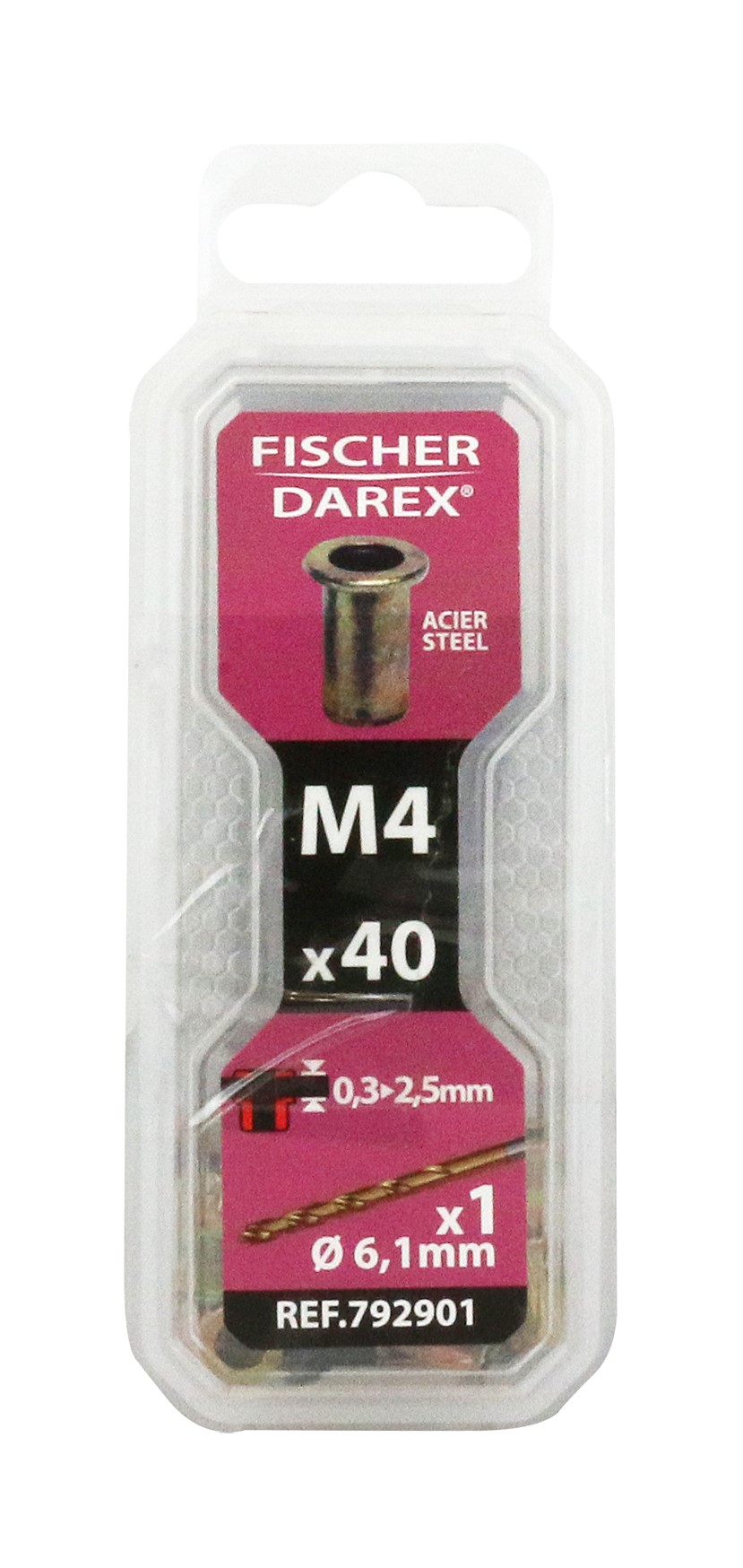 Lot de 40 écrous à sertir tête plate en acier taille M4 - FISCHER DAREX