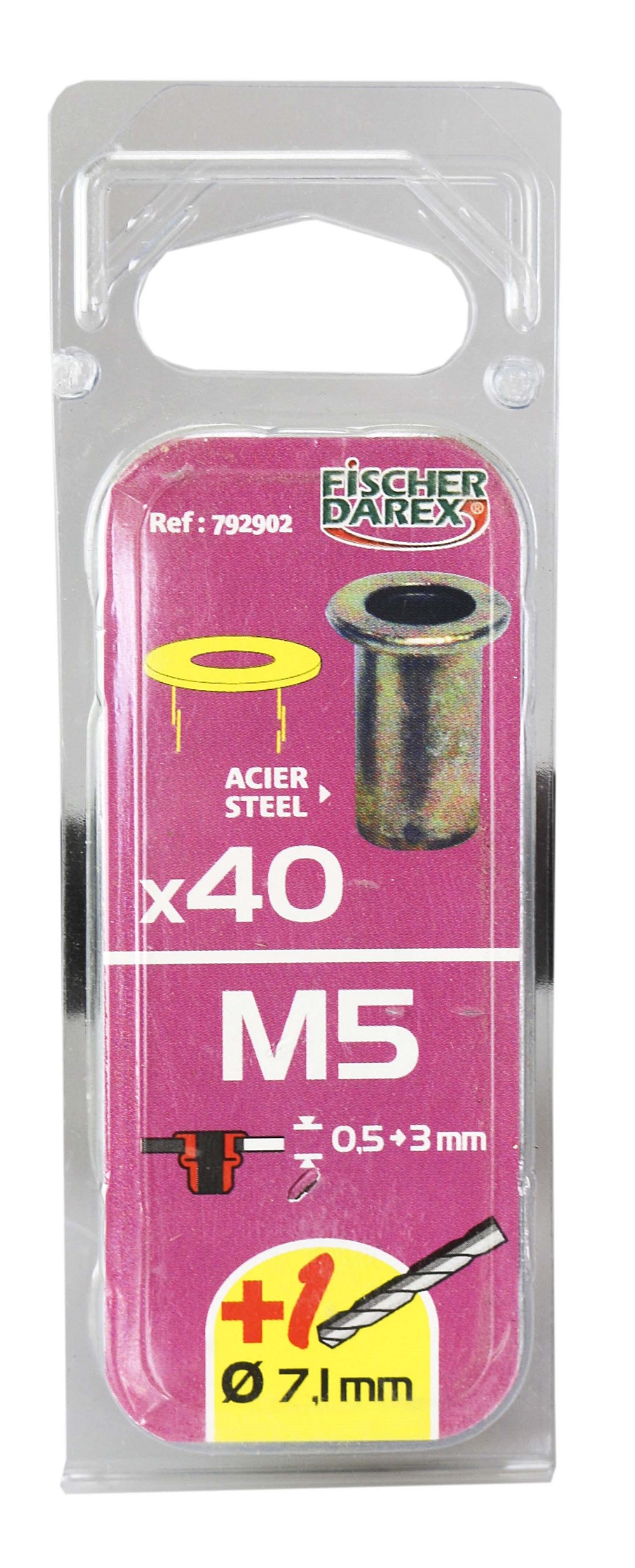 Lot de 40 écrous à sertir tête plate en acier M5 - FISCHER DAREX