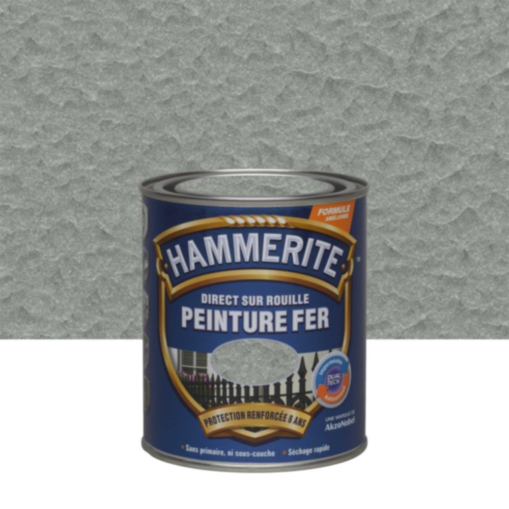 Peinture Métal Direct Sur Rouille Effet Martelé Gris Argent 0,75L - HAMMERITE