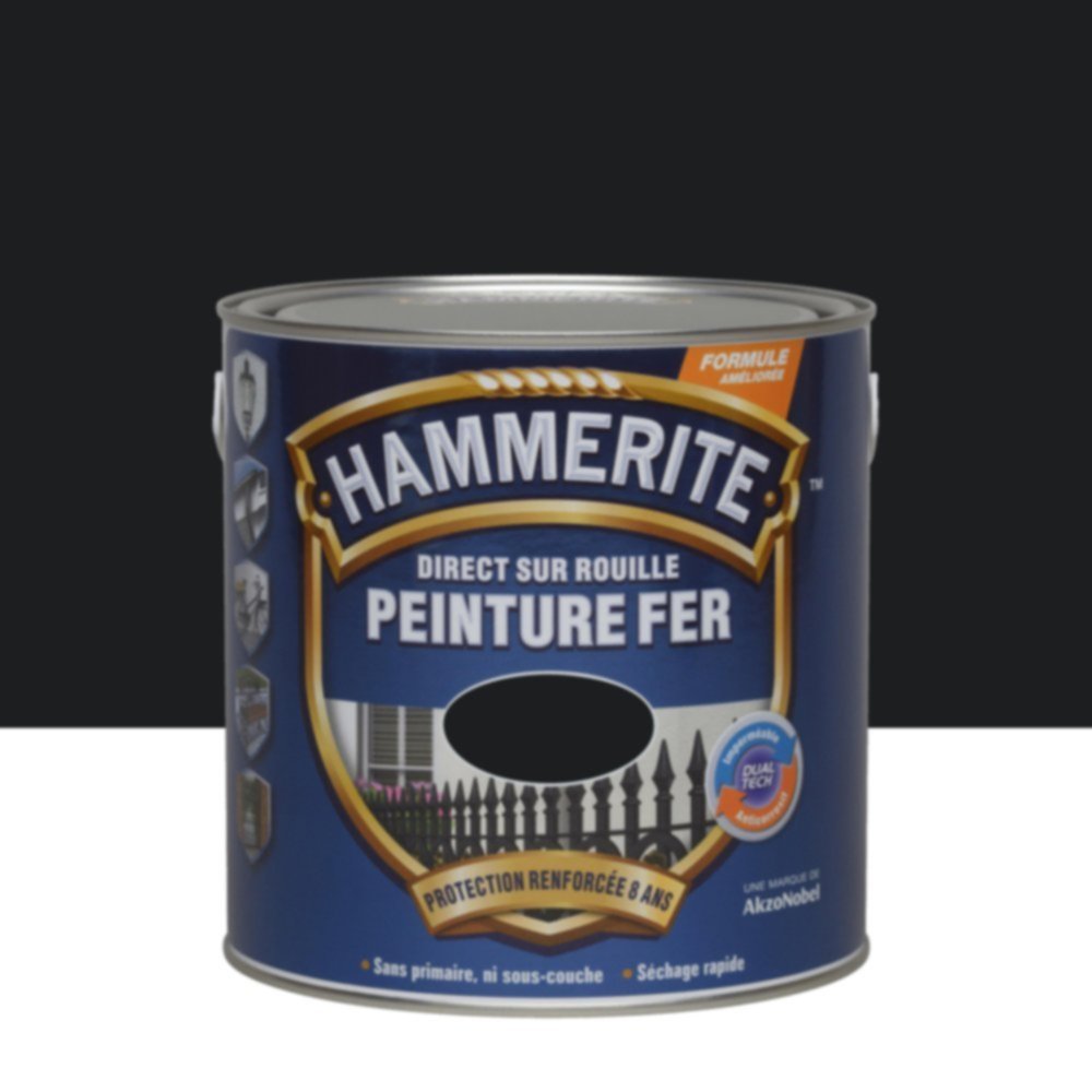 Peinture Métal Direct Sur Rouille Noir Brillant Laqué 2,5L - HAMMERITE