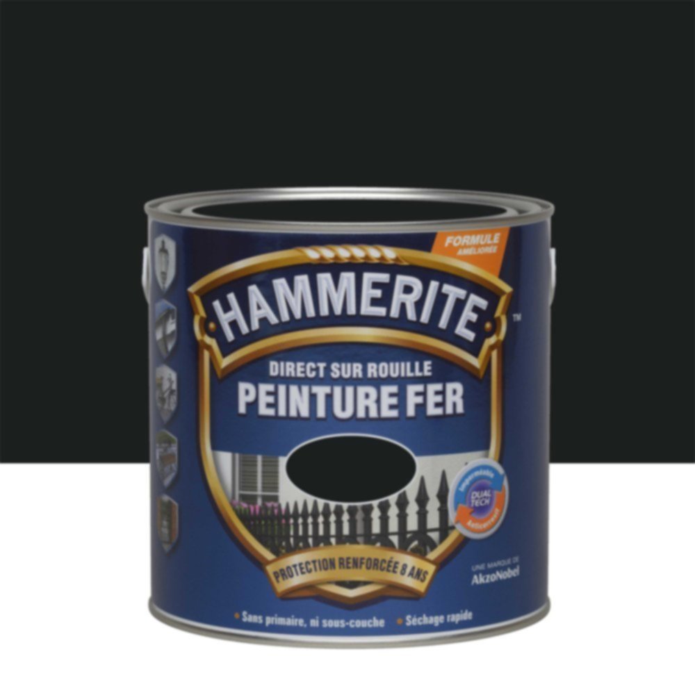 Peinture Métal Direct Sur Rouille Noir Ferronnerie Mat 2,5L - HAMMERITE