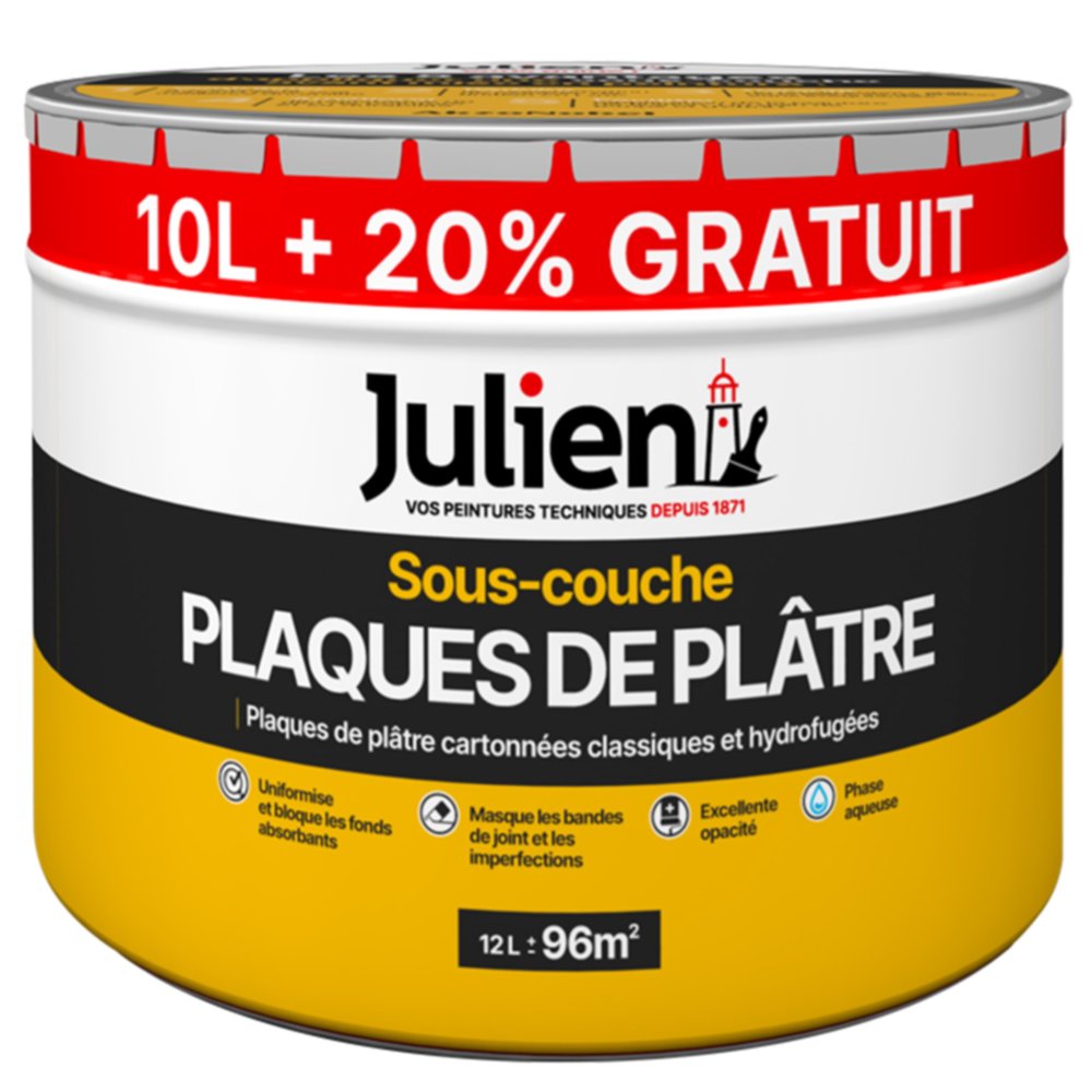 Sous-couche Plaques de Plâtre Blanc Mat 12L - JULIEN