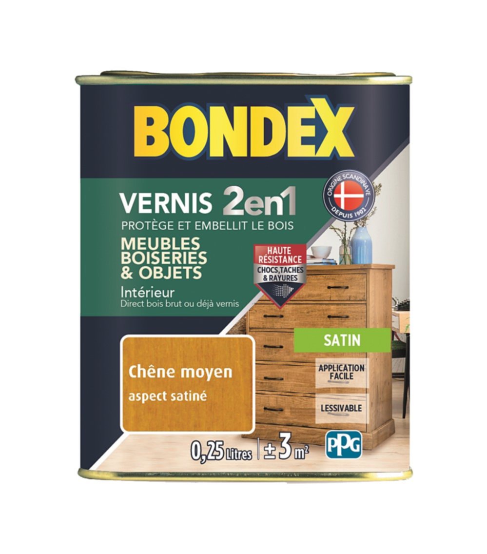 Vernis bois chêne moyen satin 0,25l BONDEX