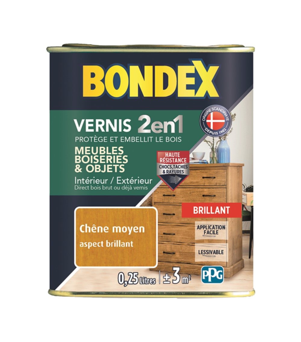 Vernis bois chêne moyen brillant 0,25l BONDEX