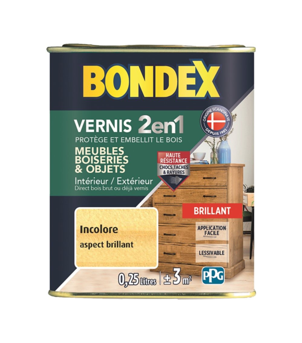 Vernis bois incolore brillant 0,25l BONDEX