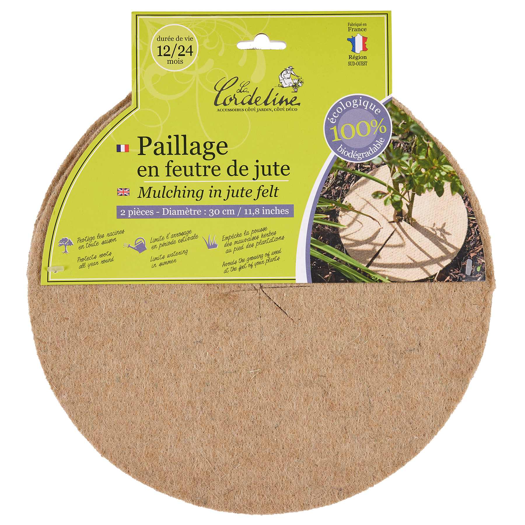 2 disques de paillage Feutre de jute ø30cm 700g/m²