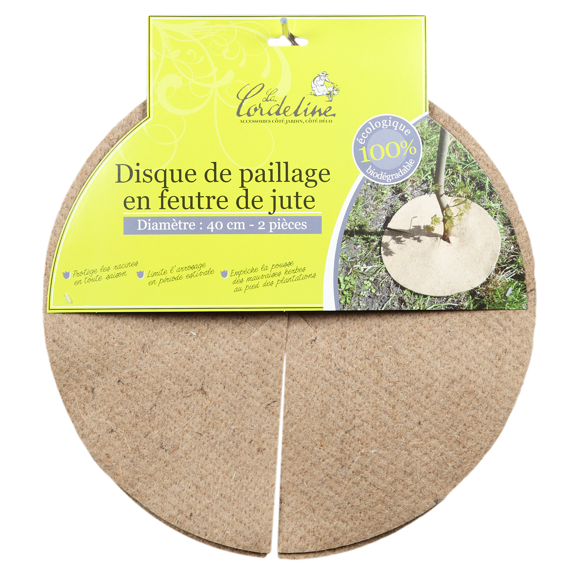 Lot de 2 disques de paillage en feutre de jute 700grs/m² ø40cm