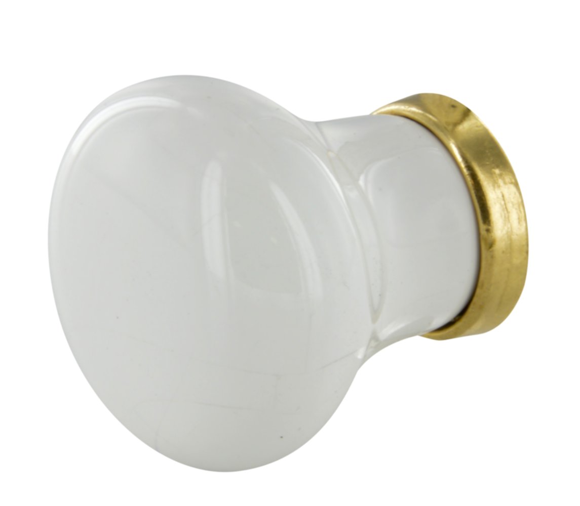 Bouton D25mm Porcelaine blanc Socle acier laitonné