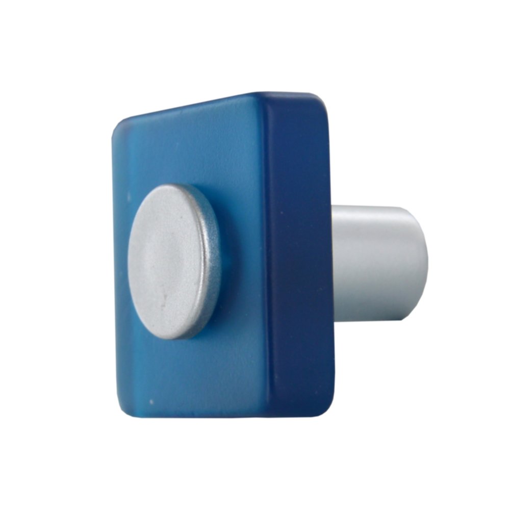 Bouton carré 30x30mm P.27mm Plastique bleu opale