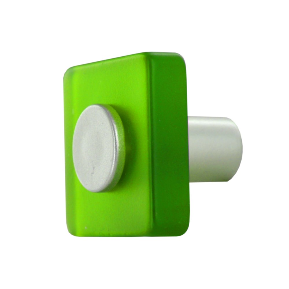 Bouton carré 30x30mm P.27mm. Plastique vert opale