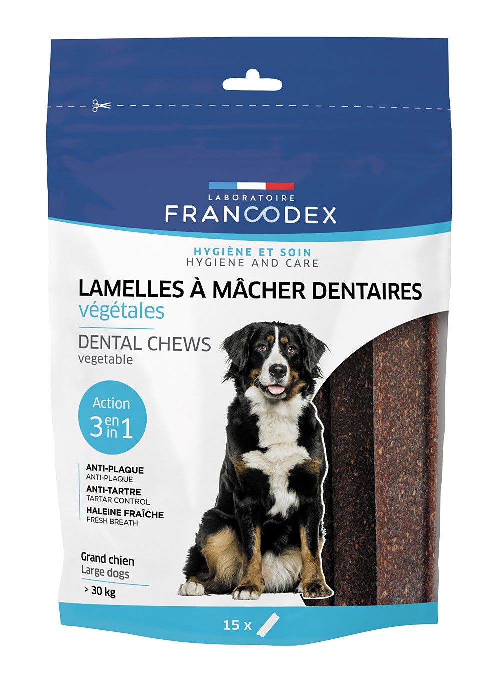 16 Lamelles à mâcher dentaires végétales grand chien - FRANCODEX