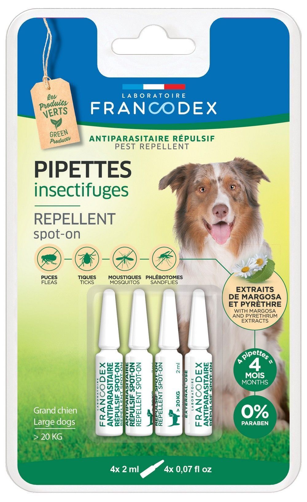 Pipette antiparasitaire insectifuge gd chien x4