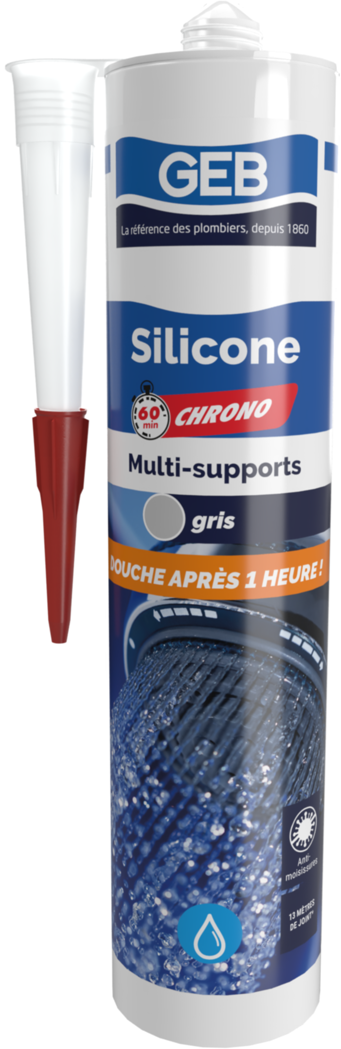 Mastic Silicone 60 Chrono multi-supports 280ml Gris - GEB