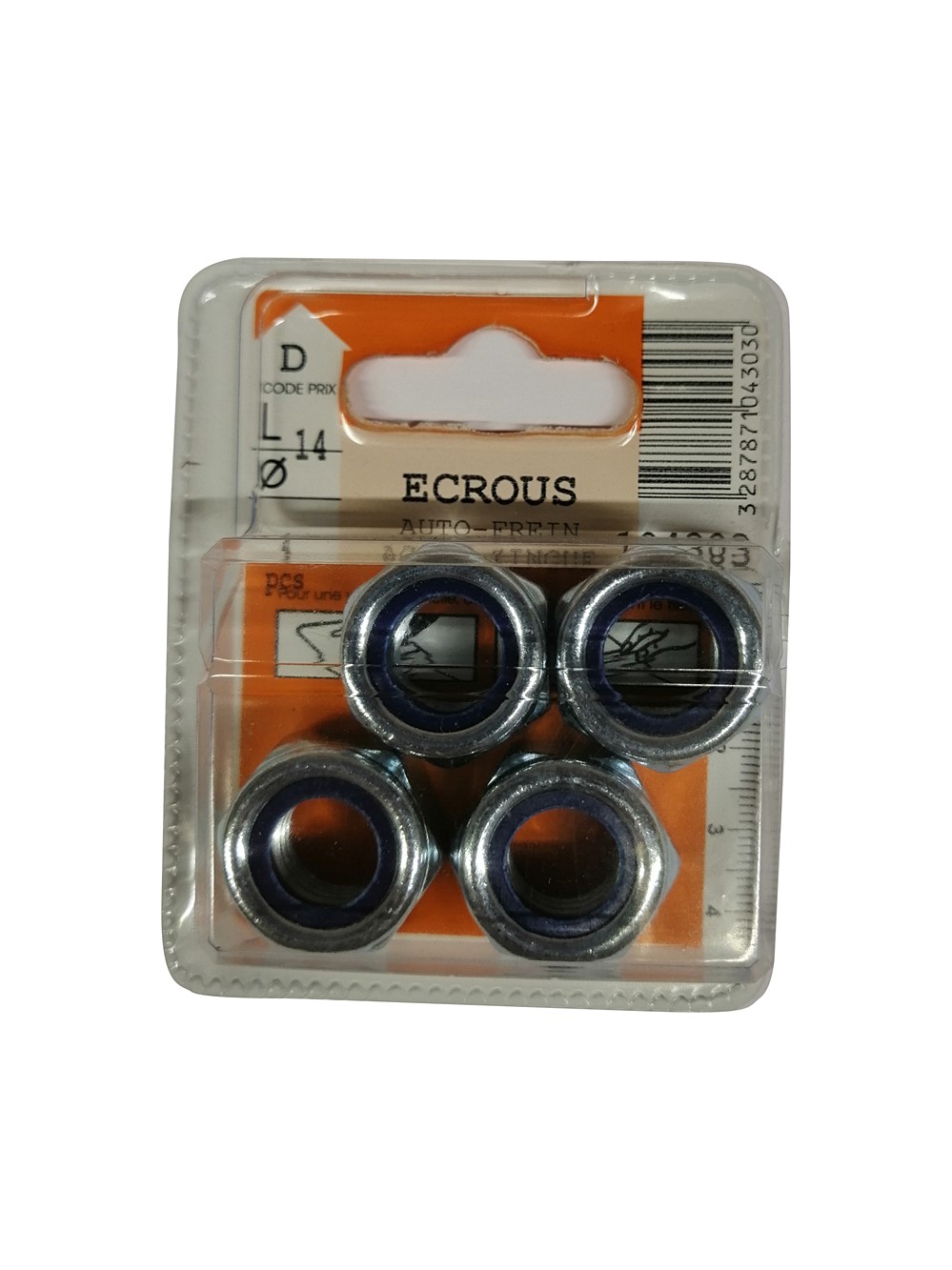 Ecrous auto-frein acier zingué L.14mm - Les 4 pièces