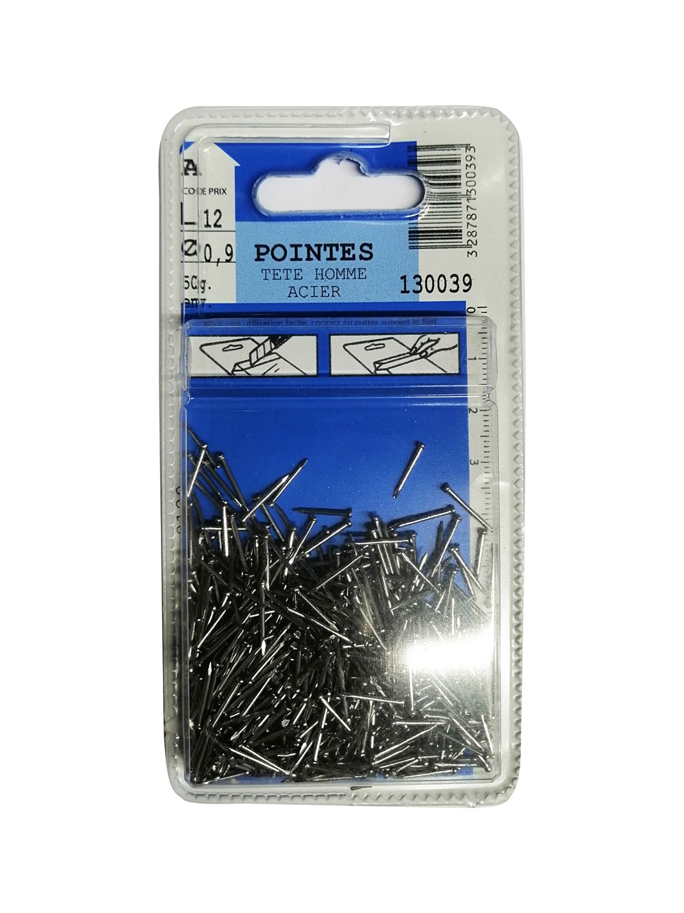 Pointes tête homme en acier L.12mm ø0,9mm 50g