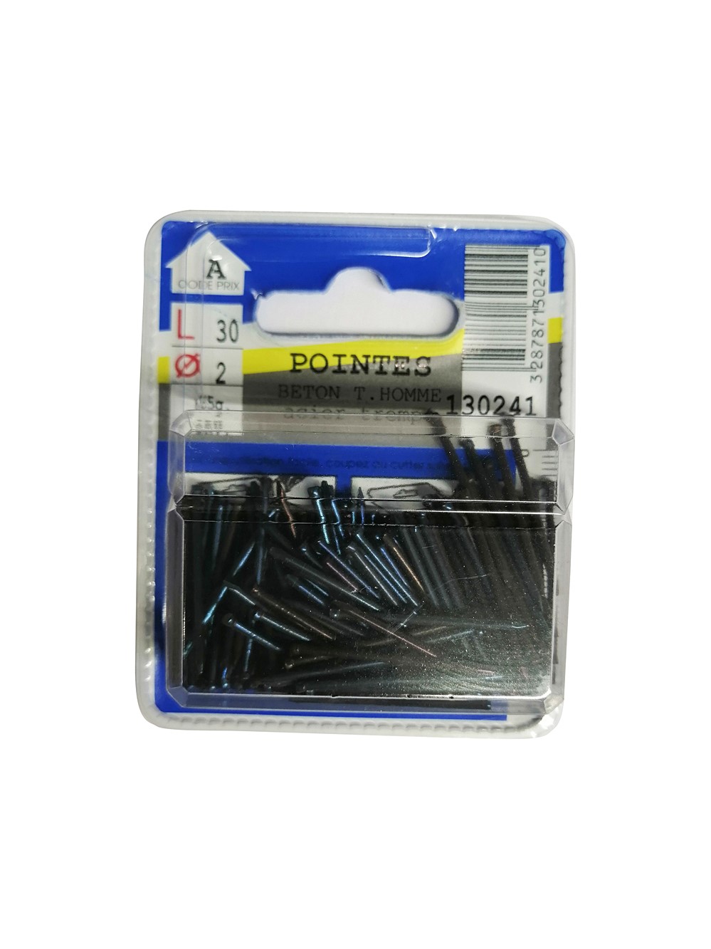 Pointes béton tête homme acier trempé L30 ø2mm