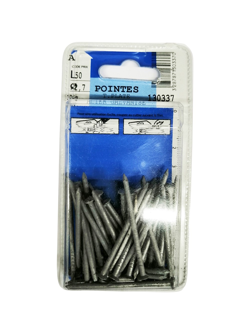 Pointes tête plate acier galvanisé L50 ø2,7mm