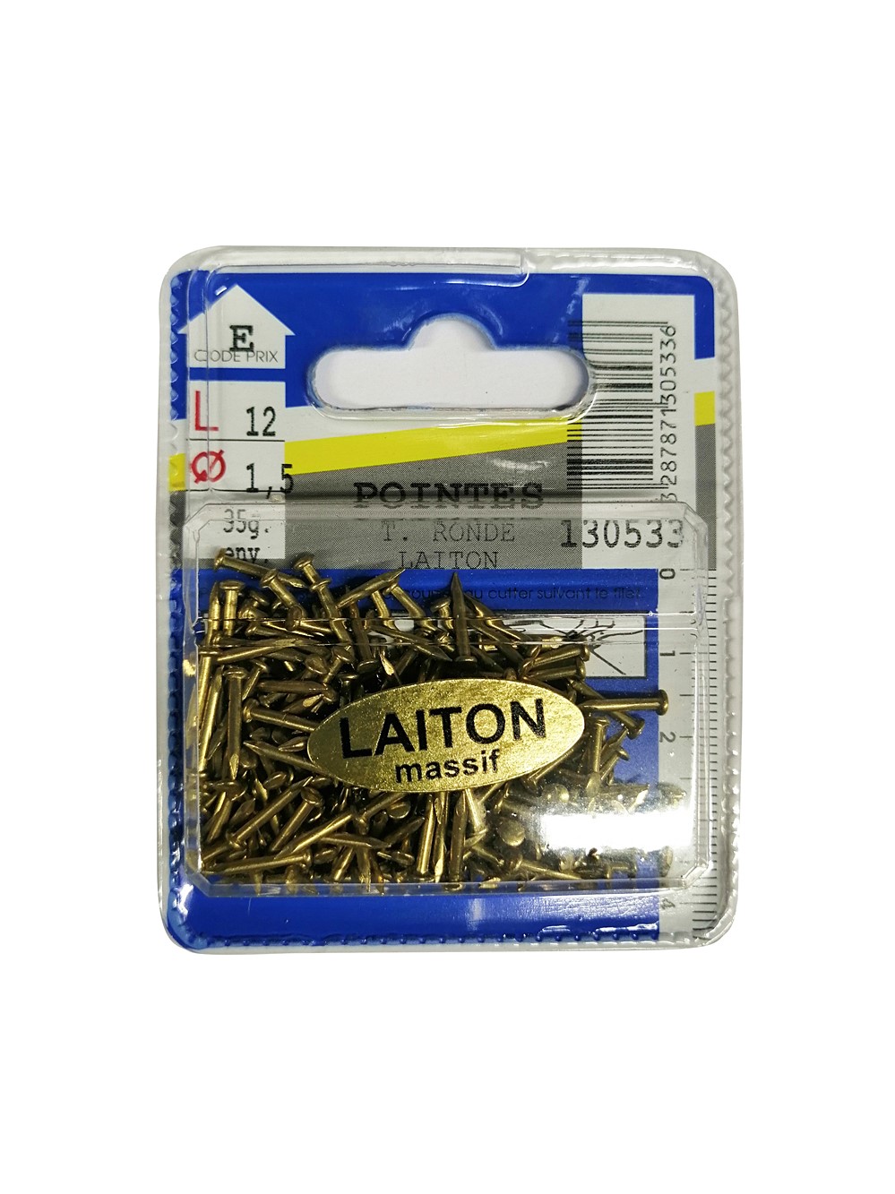 Pointes tête ronde laiton 12x1,5mm 35g