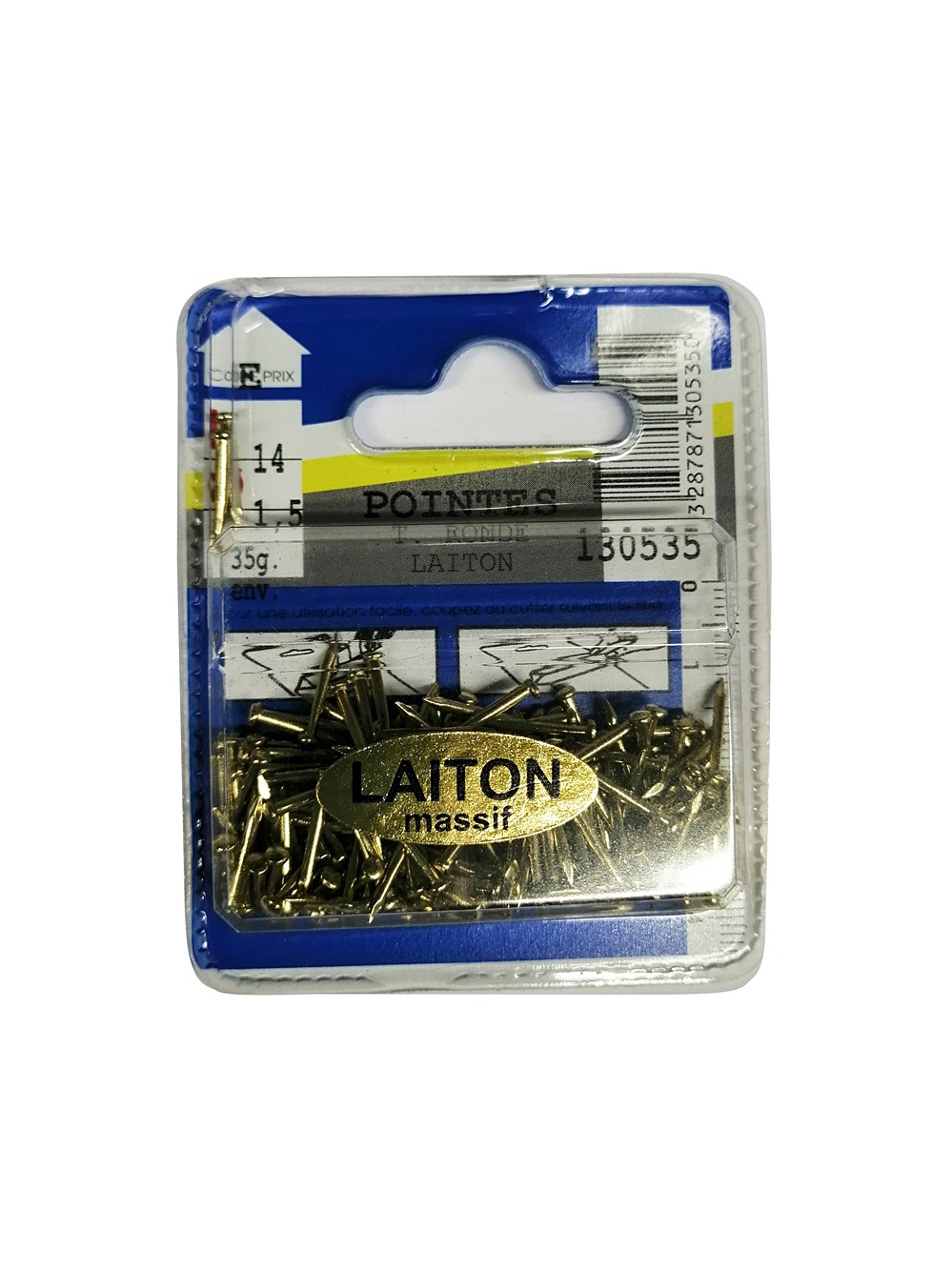 Pointes tête ronde laiton 14x1,5mm 35g