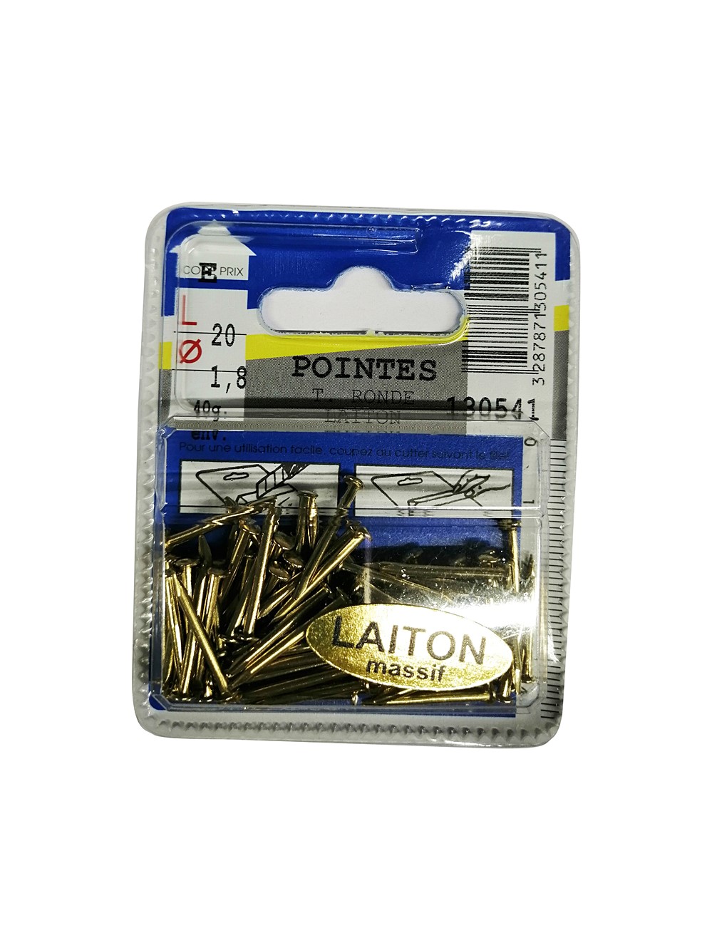 Pointes tête ronde laiton 20x1,8mm 40g