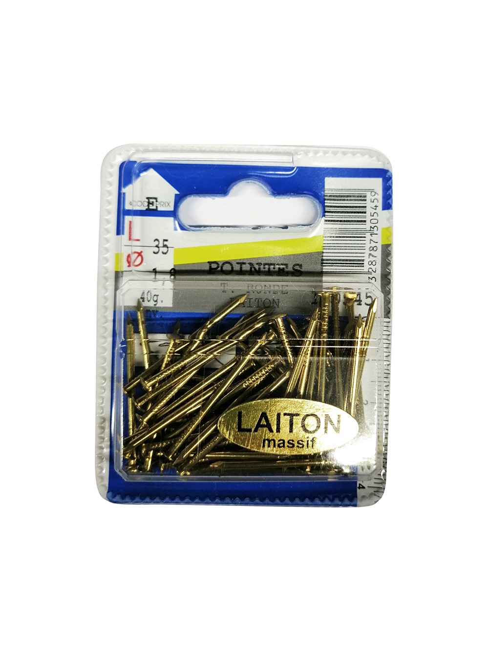 Pointes tête ronde laiton 35x1,8mm 40g