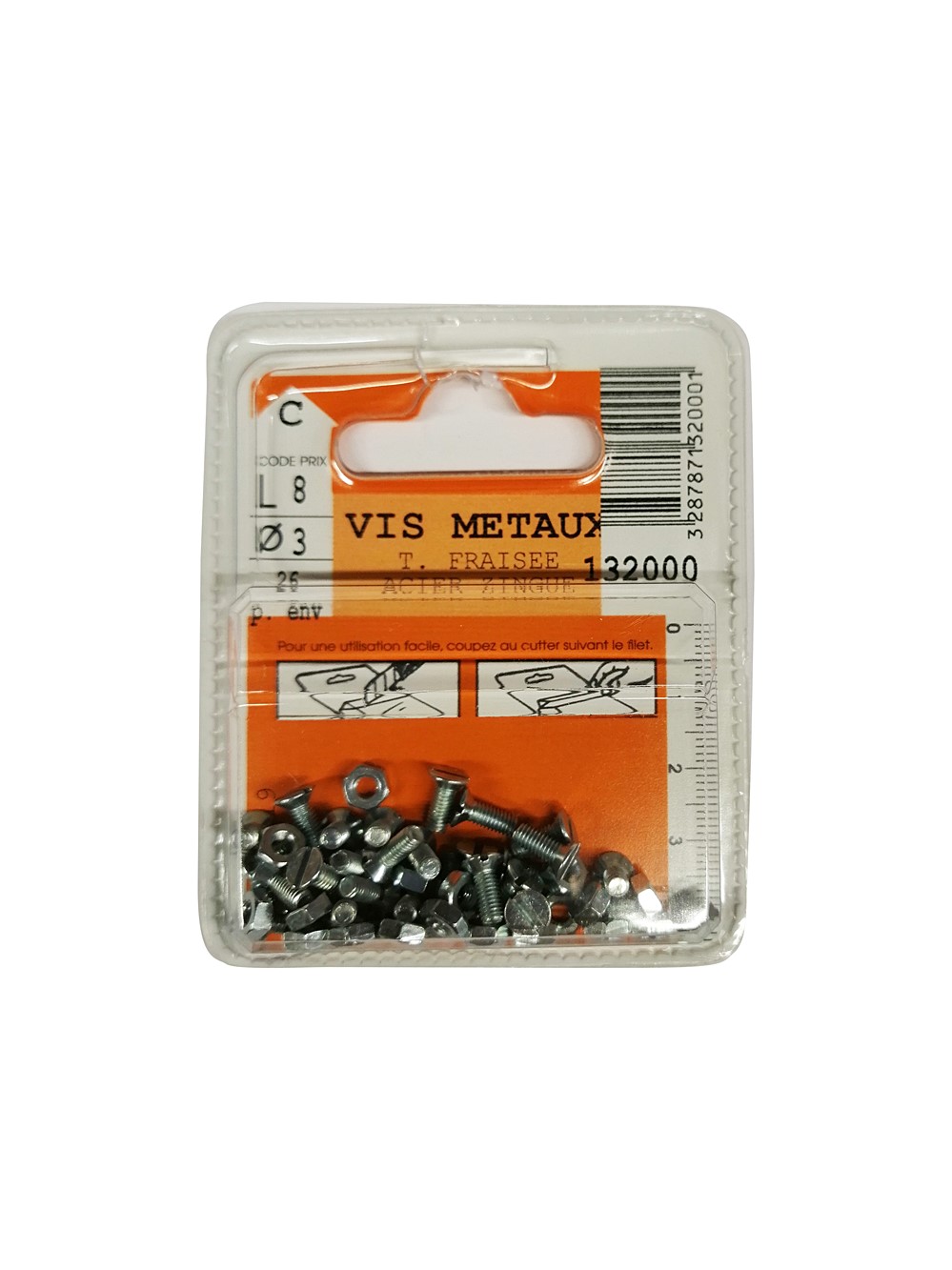 Vis métaux tête fraisée acier zingué 8x3mm - 26 pièces