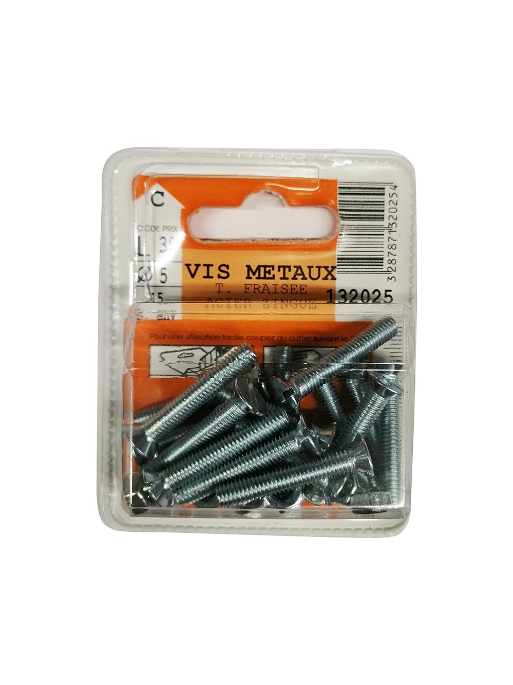 Vis métaux tête fraisée acier zingué 30x5mm - 15 pièces