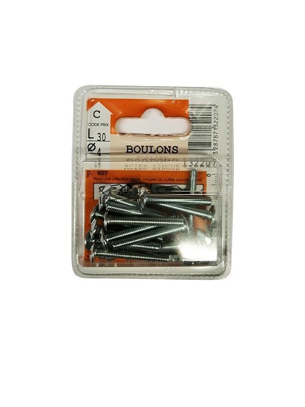 Boulons poêlier acier zingué L.30 ø4mm - Les 16 pièces