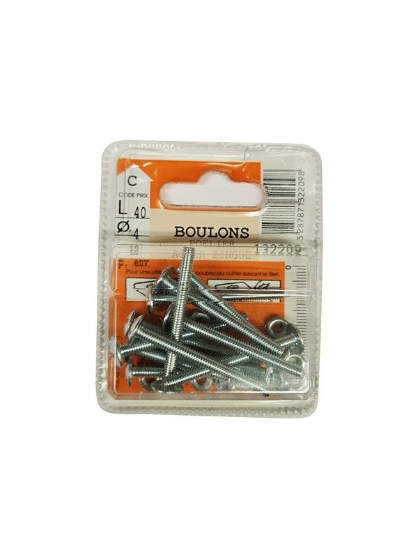 Boulons poêlier acier zingué L.40 ø4mm - Les 12 pièces