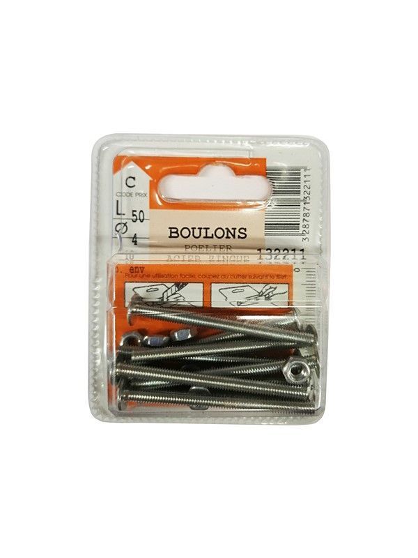 Boulons poêlier acier zingué L.50 ø4mm - Les 10 pièces