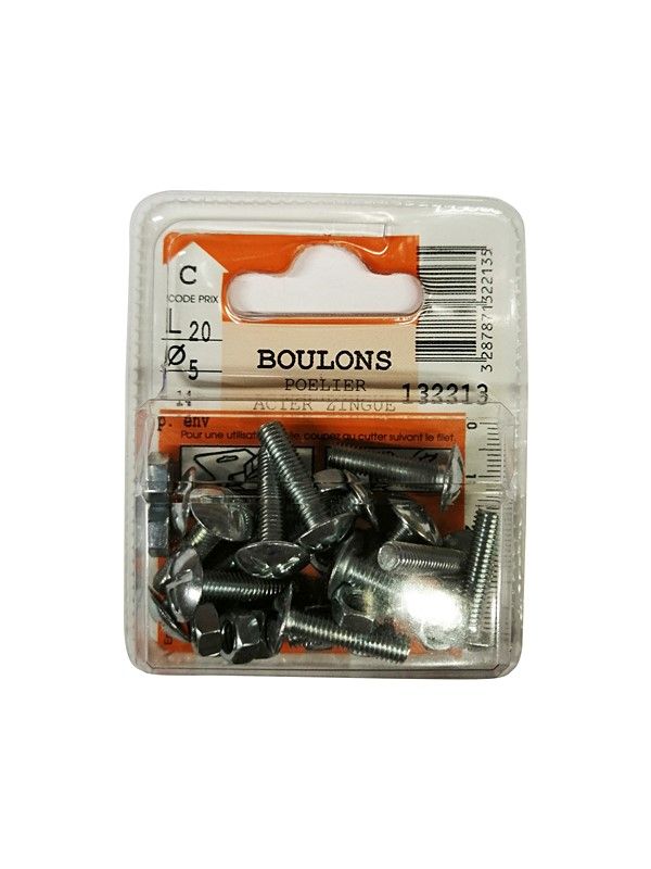 Boulons poêlier acier zingué L.20 ø5mm - Les 14 pièces