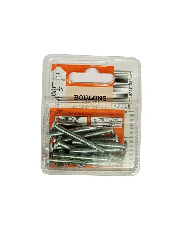 Boulons poêlier acier zingué L.35 ø4mm - Les 14 pièces