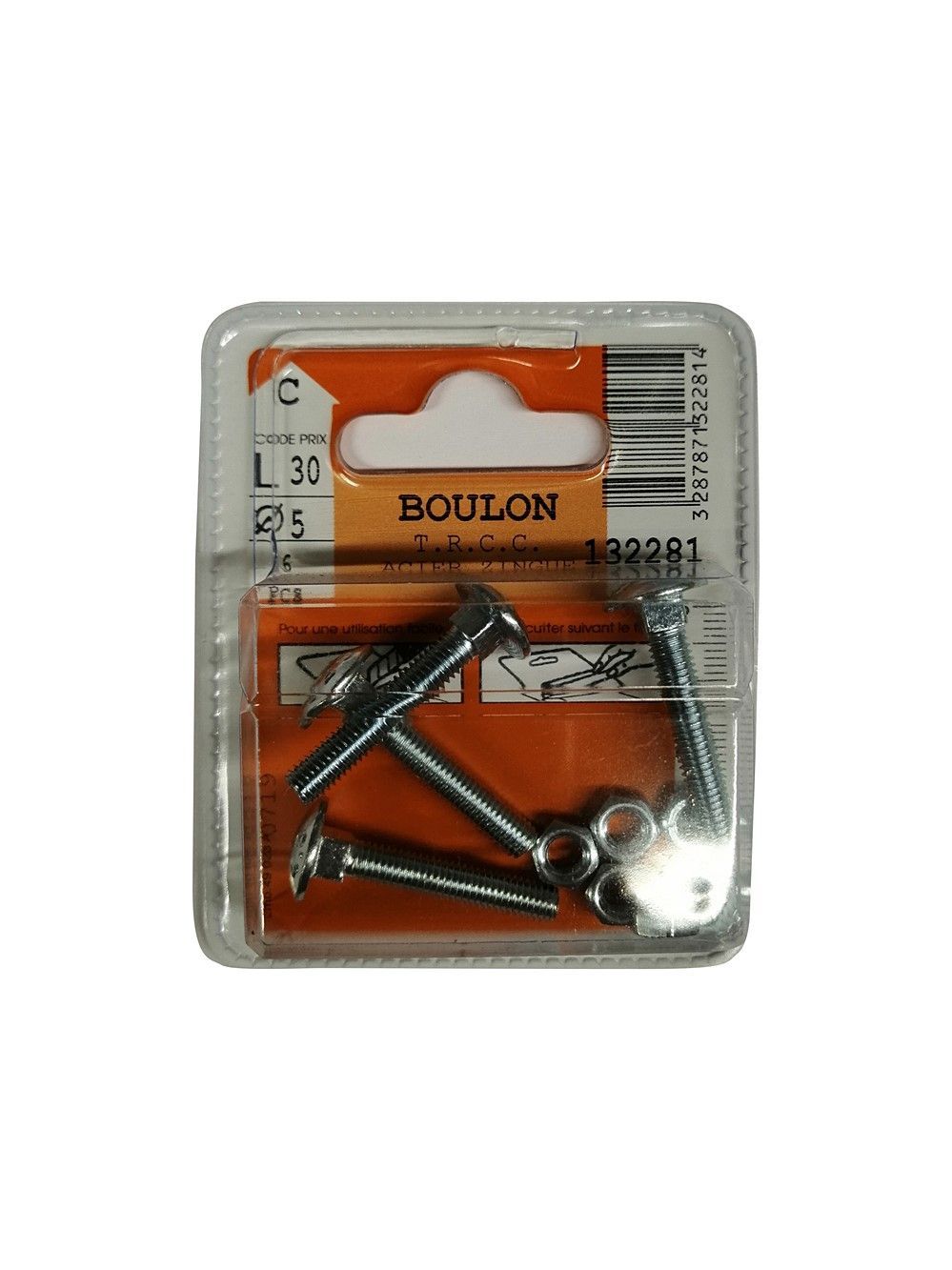 Boulons TRCC acier zingué 5x30mm